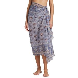 Zimmermann Fringe Cotton Pareo in Blue Paisley